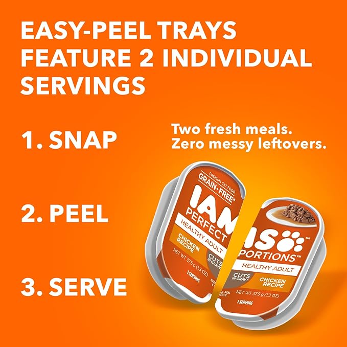 IAMS Perfect Portions Grain Free Wet Cat Food, Healthy Adult Cat Food Pate, Chicken, Tuna, and Salmon Recipes, (24) 2.6 oz. Variety Twin-Pack Trays