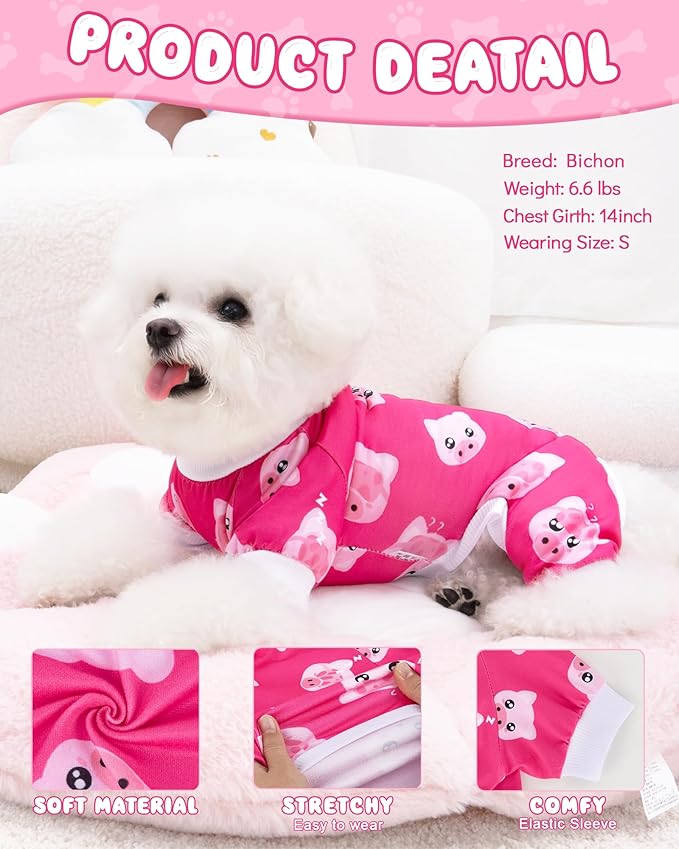 XPUDAC Dog Pajamas Soft Stretchy Pig Dog Clothes for Small Medium Dogs Pet Jumpsuit Cat Apparel-M