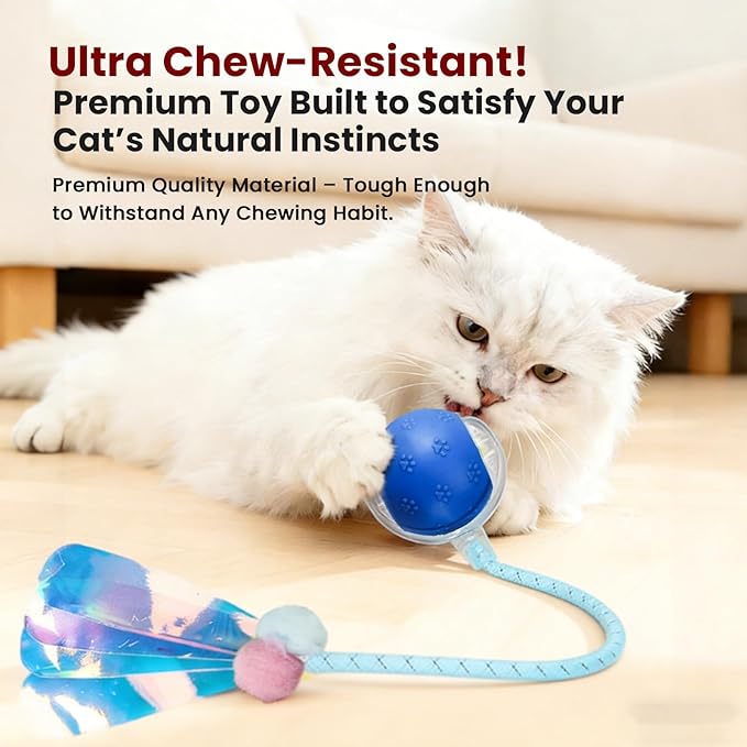 Cat Toys, Cat Toys for Indoor Cats, Cat Toys Interactive, 360° Rotating Automatic Interactive Cat Ball with Smart Activation, LED Light, Type-C Rechargeable, 3 Replaceable Dragonfly Tails, Bored(Blue)