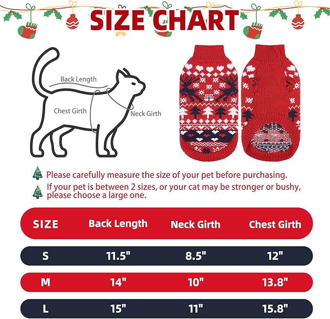 PUPTECK Christmas Cat Sweater, Soft Warm Turtleneck Pet Winter Clothes, Kitten Sweater Apparel, Knitwear Coat for Cats Puppy Outfit Cold Weather Clothes, Red S