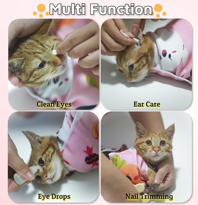 27.6" Cat Wrap for Cutting Nails Cat Grooming Restraint Swaddle Wrap Burrito Wrap XL(Within 17lbs) Anti-Scratch Anti-Escape Multifunctional Pet Tool Halloween Decor