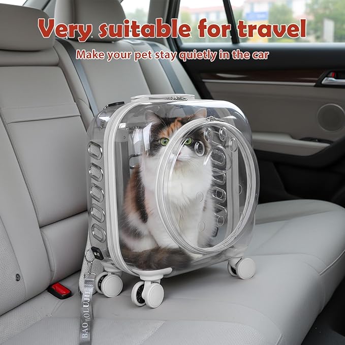Portable Pet Carrier Trolley Box - Ventilated PC Travel Carrier with Silent Shock-Absorbing Wheels, Telescopic Handle for Cats, Small Dogs, Puppies - Outdoor Hiking, Camping, Car & Airline A