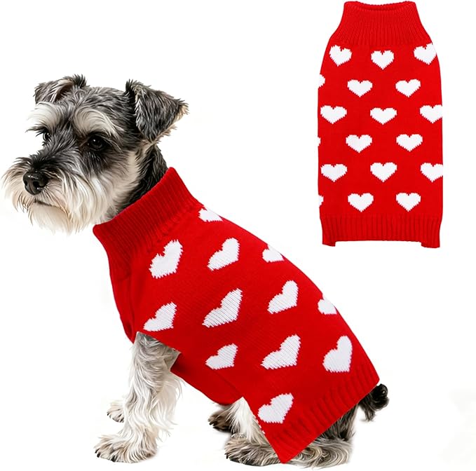 Valentines Dog Sweater, Knit Pet Small Dog Sweater Holiday Valentine’s Day Outfit Clothes for Small Medium Large Dogs Pets (Red, Large)