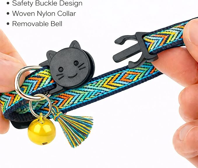 Cat Collar with AirTag Holder – Breakaway Lightweight Woven Cat Collar, Adjustable with Bell for Cats & Kittens (Royal Horizon Set) | Amazegoods