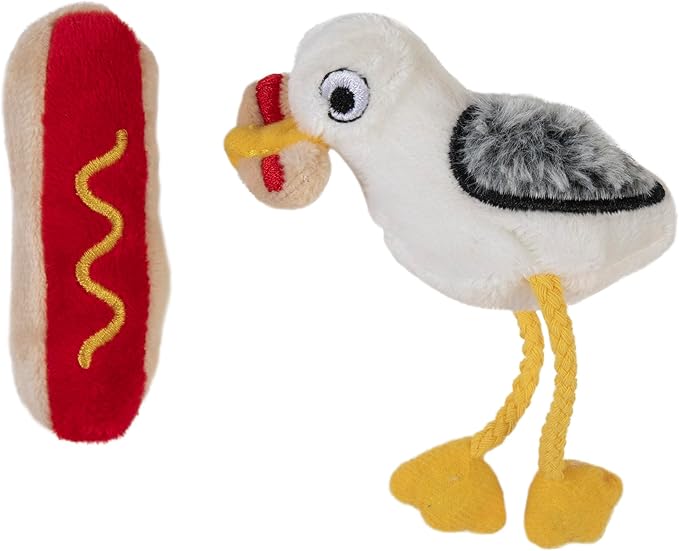 Mad Cat Catnip & Silvervine Bird Crinkle Cat Toy, Hotdog Thief, Pack of 2 | Plush Interactive Cat Toy with Realistic Sounds | Ideal for Tossing, Batting, Kicking, and Cuddling for All Cats