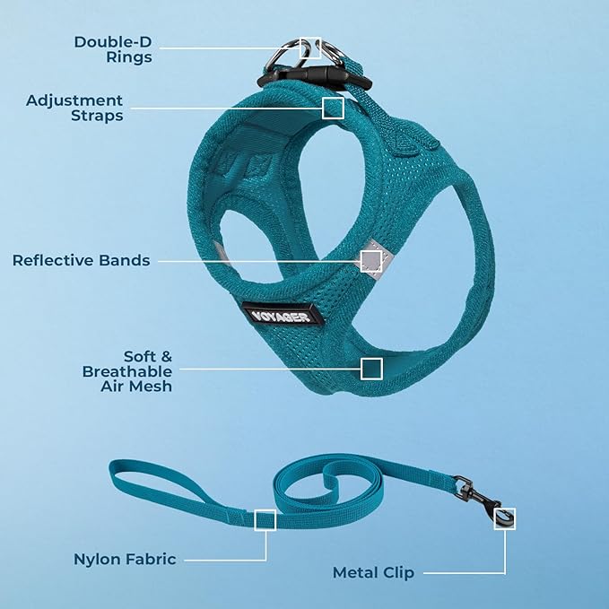 Voyager Step-in Pet Harness - All Weather Mesh, Adjustable Step in Harness for Cats and Dogs by Best Pet Supplies - 307S Turquoise, XXXS