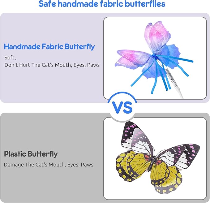 ORSDA3 Pcs Cat Toy Replaceable Butterflies Toy Accessories, Handmade Fabric Butterfly Toys