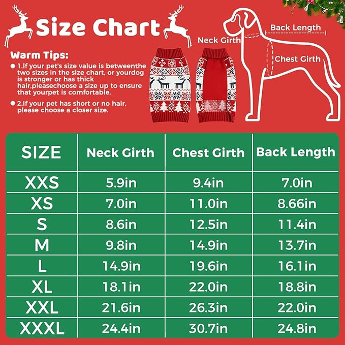 Dog Christmas Sweater, Soft Warm Pet Clothes Coat for Small Medium Large Dogs and Cats Boy Girl, Fall Cozy Holiday Turtleneck Knitting Collar Pullover Pup Outfit Costume for Thanksgiving New Year
