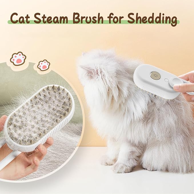 Defur Comb for Cats Dogs, 3 in 1 Steam Cat Brush Cat Steam Brush for Shedding & Grooming, Self Cleaning 3 in 1 Pet Brush Pet Grooming Brush with Spray (Khaki)