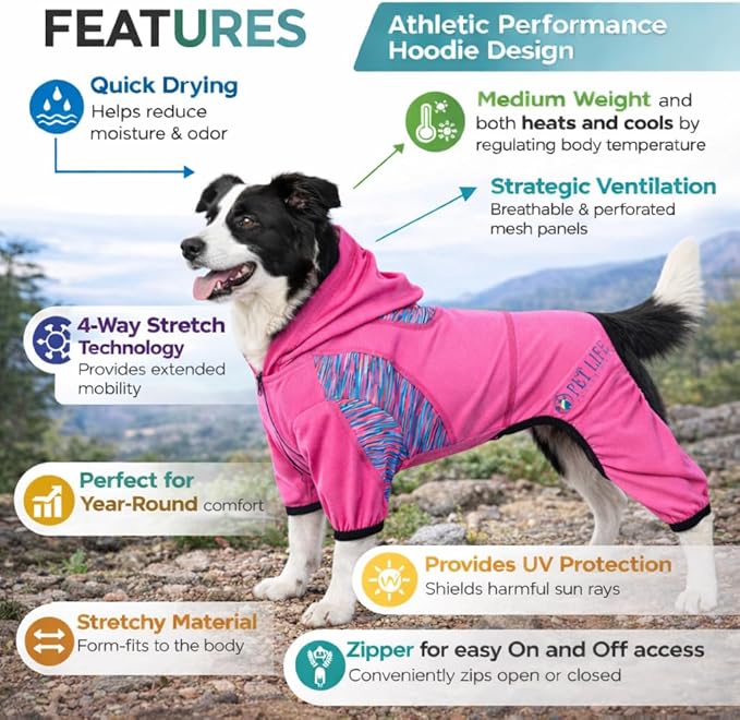 Pet Life ® Active Pawsterity Mediumweight 4-Way-Stretch and Quick Dry Yoga Fitness Year-Round Hooded Tracksuit Dog Sweater