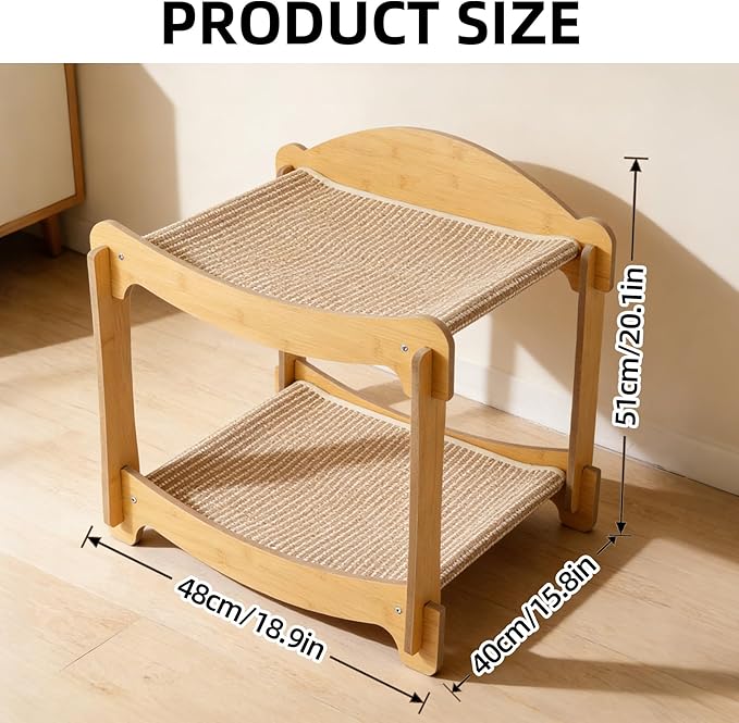 2 Layer Cat Hammock Bed, 19x15.75x20.1 Inch Wooden Bunk Bed for Indoor Cats, Elevated Pet Bed with Breathable Washable Cover, Holds 35 lbs Per Tier, Sturdy Natural