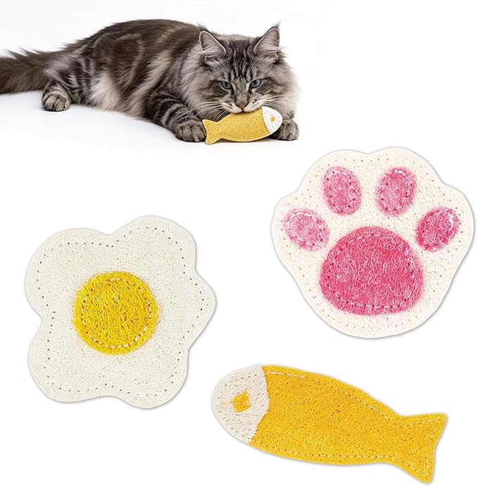 Natural Loofah Cat Chew Toys with Catnip, Biodegradable Dental & Teething Toys for Kittens and Cats, Eco-Friendly Interactive Cat Toy for Boredom Relief and Teeth Cleaning