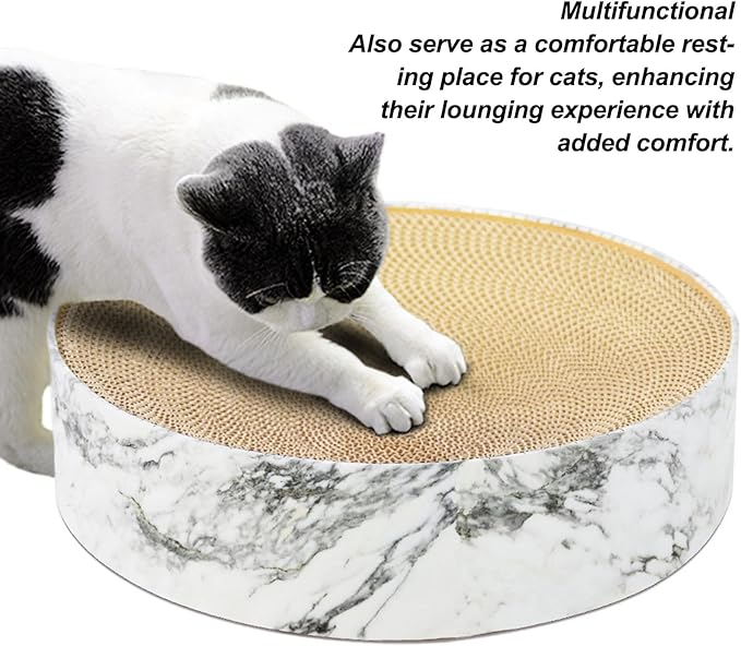 Round Cat Scratcher Bed, Corrugated Paper Furniture Protector, Marbling Bowl Shape, Suitable for Medium Large Cats, Multifunctional Lounge Pad