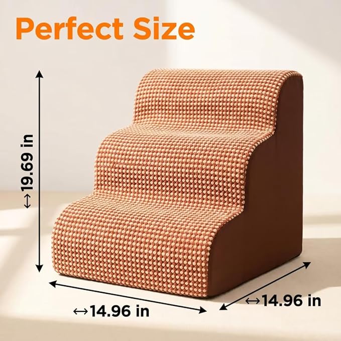 Dog Stairs for Small Dogs，35D Pet Stairs Steps 15” H with Durable Non-Slip Waterproof Fabric Cover, Slope Stairs to Bed for Small Dogs and Cats or Pets Joints, 3 Step Dog Ramp for Couch and Bed