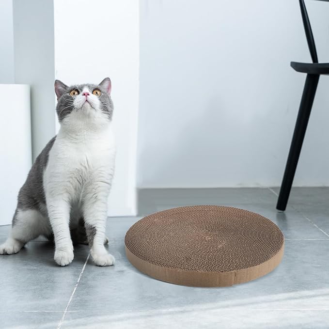 TOYANDONA Replaceable Corrugated Paper Cat Scratching Pad Core, Reusable Round Floor Scratching Board for Indoor Kittens, Natural Sturdy Replacement Scratcher for Cat Beds and Furniture