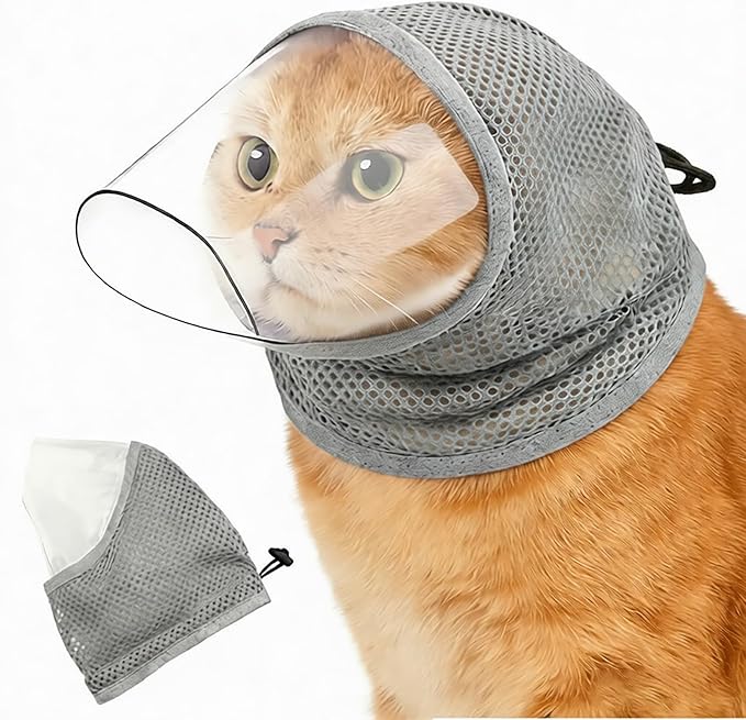 Cat Muzzle for Grooming, Breathable Mesh Cat Head Cover with Soft TPU Beak to Prevent Biting, Stress-Free Nail Trimming & Bathing for Kittens & Cats, M