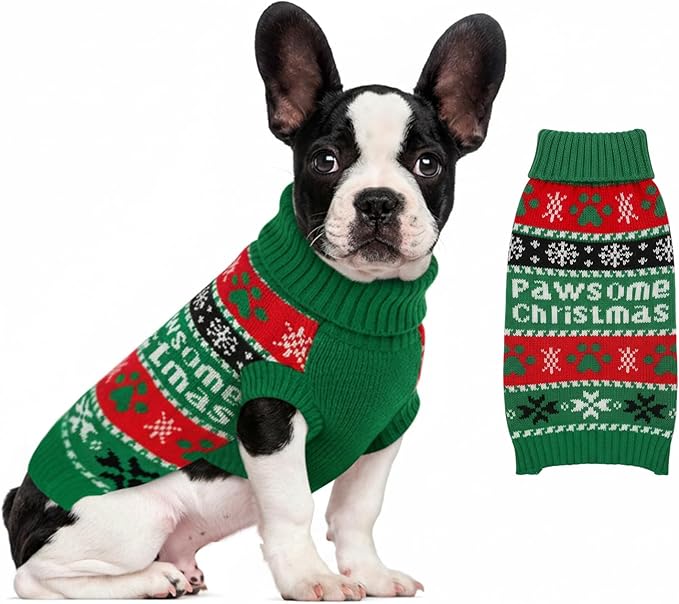 Dog Sweater Knitted for Small to Large Dogs Boy Girl, Classic Turtleneck Dog Christmas Sweaters, Warm & Soft Pet Clothes for Winter (Santa Green, S)