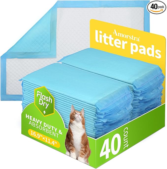 40 Count Cat Litter Pads for Tidy Cats Breeze System, Thickened Cat Pad Refills for Litter Box, Super Absorbent Pee Pad, Odor Control & Leak-Proof, 16.9x11.4 Inch Unscented