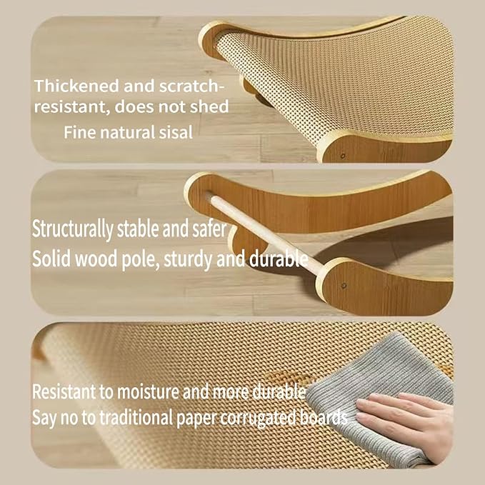 Sisal Cat Scratcher Bed for Indoor Cats Hammock for Scratching Pad Cat Chair Nartural Sisal Scratch Post for Cats Scratcher Lounge, Wooden Cat Furniture
