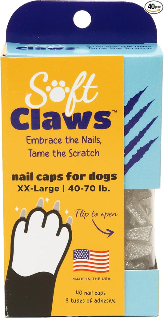 Soft Claws Nail Caps for Dogs with Non-Slip Design Made in USA - 40 Dog Nail Covers for Long-Lasting Protection of Floors and Furniture - Silver, XX-Large