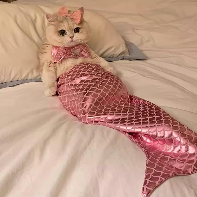 Generic cat Mermaid Costume, Mermaid Tail for Cats, Mermaid Tail Clothes Sequin Mermaid Dress, Comfortable & Soft Dog Outfit, Funny Pet Costumes for Cat and Dog, Pink