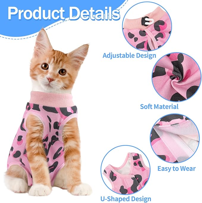 Coppthinktu Cat Recovery Suit Female, Breathable Cat Onesie After Surgery Female for Abdominal Wounds or Skin Diseases, Surgery Recovery Suit Kitten Surgical Onesie After Spay Wear Anti Licking