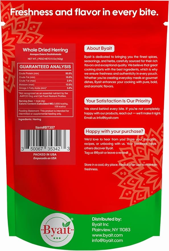 Whole Dried Herring 5 Oz, One Ingredient Dog Treats Fish for Training, Crunchy Air Dried Fish for Dogs and Cats