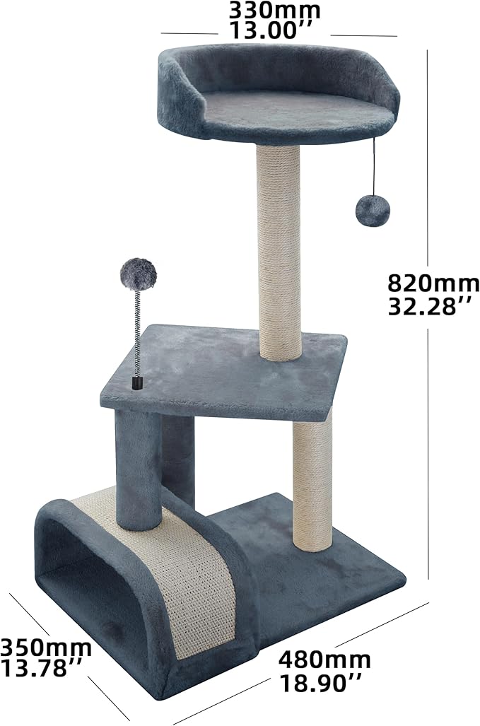 Roypet 32" Cat Tree with Scratching Pad and Perch, Grey