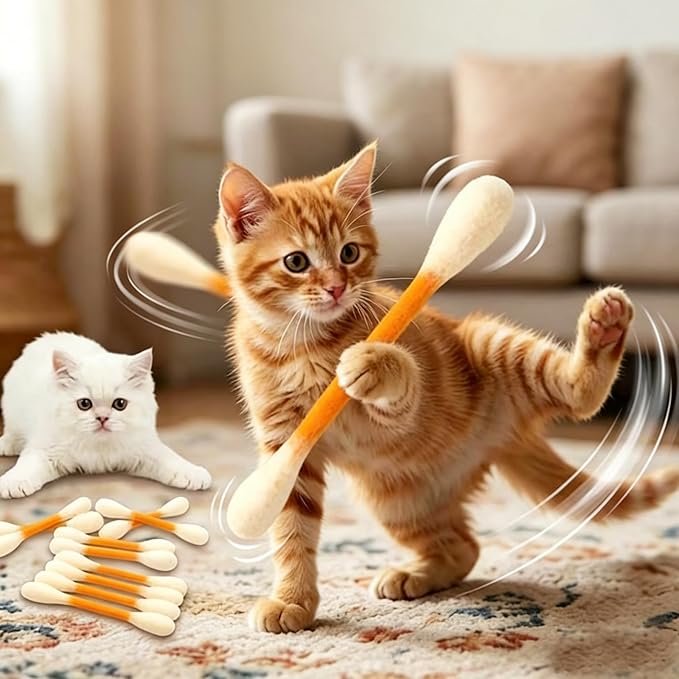 6 PCS Swabs Cat Toys with Catnip,Cat Qtip Toy,Cotton Swabs Cat Toys with Catnip,Durable for Chew,Interactive Kitty Kick Sticks for Cat Lovers Gift,Sturdy Teething Chew Toy