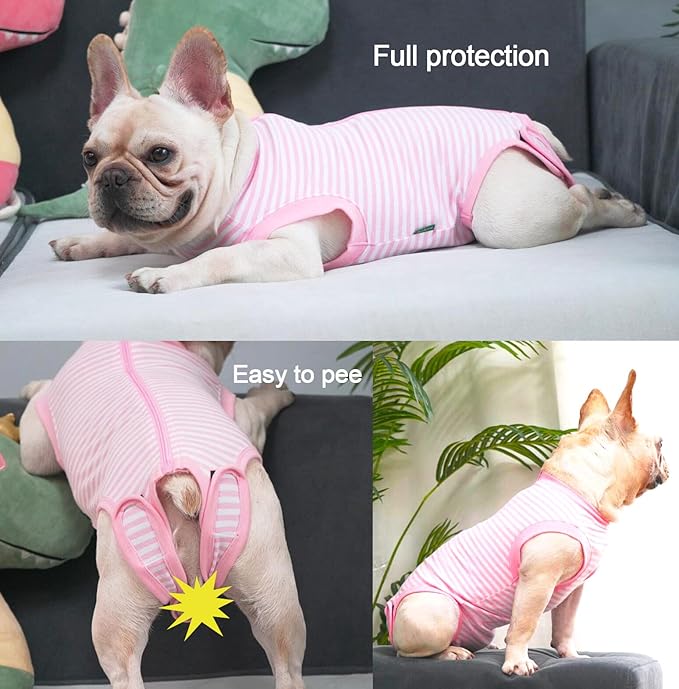 Dog Pink Recovery Suit for Large Female Spay,Male Dog Surgery Suit, Narrow Pink-White XL