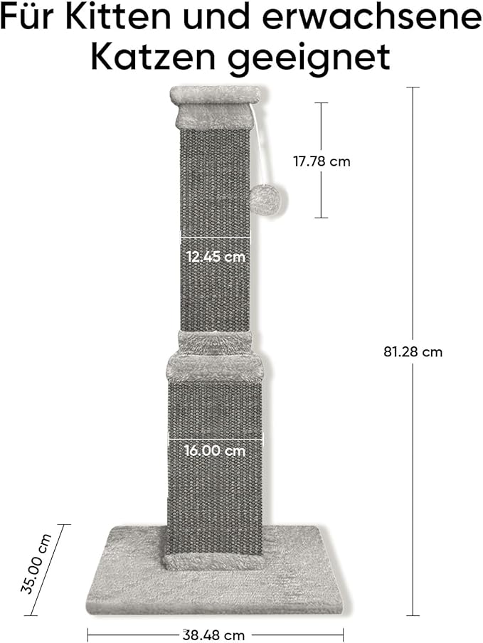 Cat Scratching Post, 32 Inch Cat Scratching Posts for Large Cats, Scratching Posts for Indoor Cats Adults, Cat Scratch Post with Nature Sisal, Full Gray
