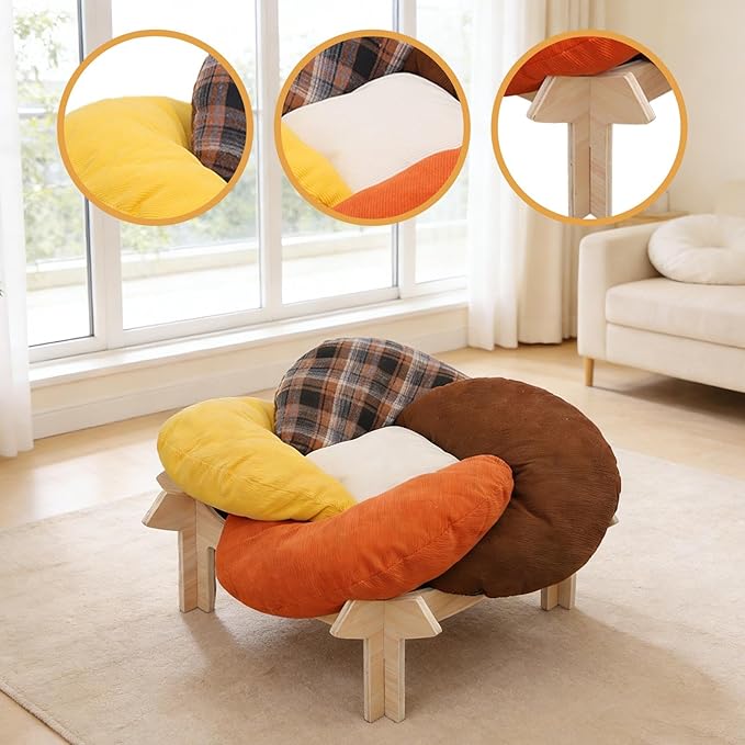 Elevated Cat Bed Raised Cat Chair Removable Cushion for Small Dog Kitten All Seasons Aesthetic Cats Furniture