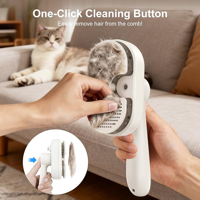 Cat Brush for Shedding, 2026 Upgraded Mist Spray & Self Cleaning Slicker Brush for Indoor Cats & Dogs, Pet Steam Brushes Rechargeable, Skin Friendly Pet Grooming Comb with 180° Rotating Handle