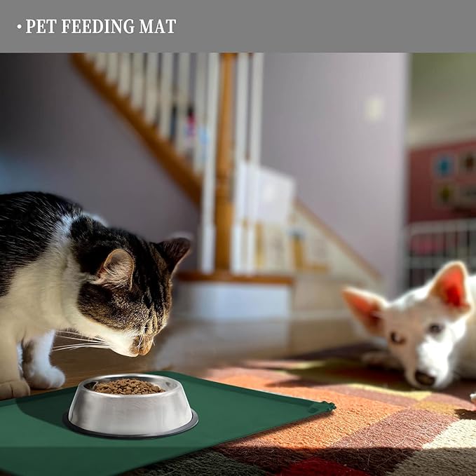 Reopet Waterproof Pet Feeding Mat, Non-Slip Silicone Placemats for Dog Cat Food and Water Bowl, High Raised Edges to Prevent Spills and Protect Floors