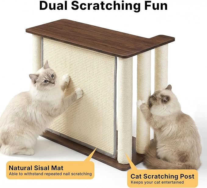 Veehoo Couch Protector from Cat Claws, Couch End Table with Cat Scratch Panel and Scratching Posts, Pet Corner Sofa Side Table Scratcher, Black Walnut, Right