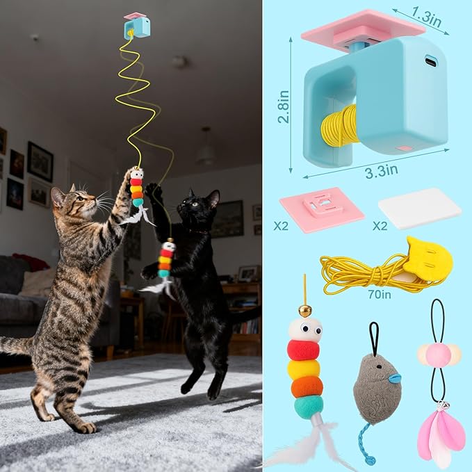 BABORUI Interactive Cat Toy – Automatic Hanging Cat Toy for Indoor Cats, Electric Motion Replicates Real Birds, Includes 3 Tail Accessories, Engaging Cat Enrichment Toy