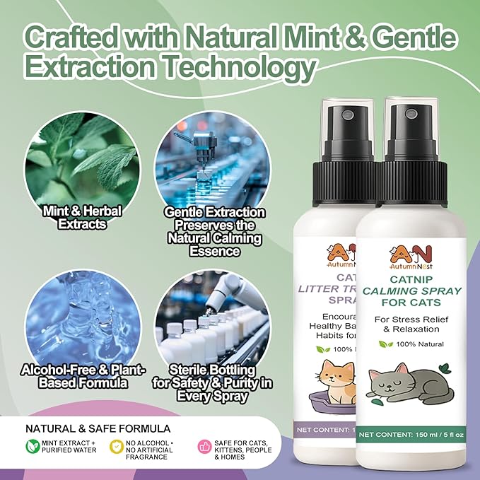 Cats Calming & Litter Training Spray Kit – 2-Pack 150ml Duo, Cat Training Spray with Catnip Calm & Cat Litter Attractant, Helps Stop Cats from Urinating in House, Safe Behavior Aid