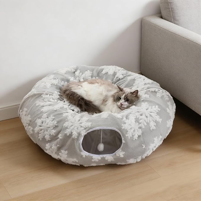 Grelife Cat Tunnel Bed for Indoor Cats, Cute Cat Tunnel Toys, Cat Donut Tunnel Toys with Washable/Removable Cushion, Non-Slip Base, for Cats, Kittens, Small Pets(33.4")