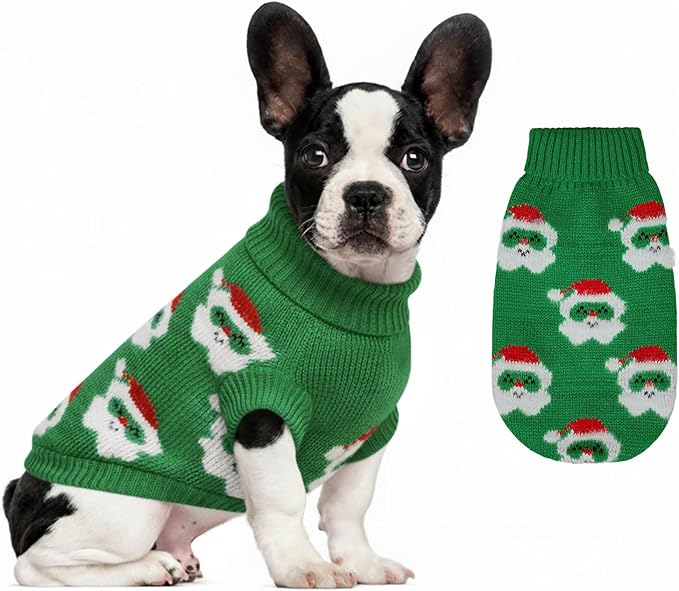 Dog Sweater Knitted for Small to Large Dogs Boy Girl, Classic Turtleneck Dog Christmas Sweaters, Warm & Soft Santa Claus Pet Clothes for Winter (Green, XS)