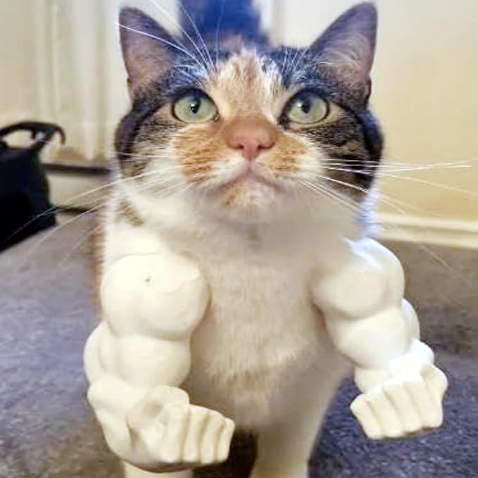 Cat Arms Muscle Arms for Cats Neck Funny 3D Printed Arm Cosplay Accessories (White)