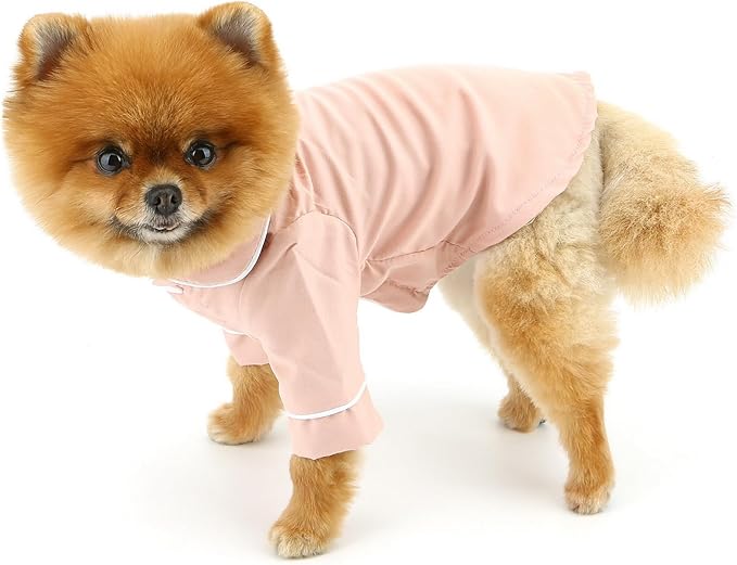 SMALLLEE_LUCKY_STORE Dog Pajamas for Small Medium Dogs Cats Soft Pet Sleepwear Shirts Comfortable Lapel Pjs Loungewear Clothes Bulldog Chihuahua Yorkie Two-Legged Outfit, Pink, L