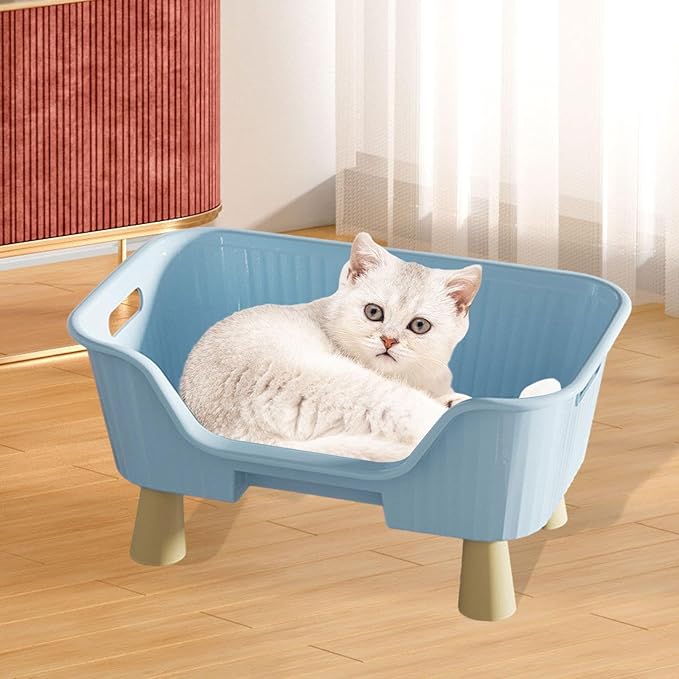 Pet Hammock Bed Furniture Comfortable Activity Center Easy Cleaning Lounge Washable Raised Cat Cot Cat Sleeping Nest for Cats, M Blue