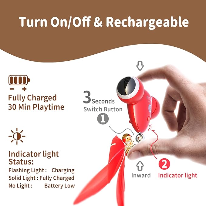KiTiFISH 【2025 Upgrade】 Interactive Cat Toy, Automatic Cat Toy with Motion Activation, USB Rechargeable, Fast Rolling on Thin Carpet, Fun Exercise Toy for Indoor Cats, Durable Feather Tail and Bell