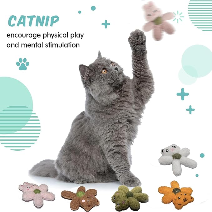 Plush Catnip Toys for Indoor Cats, Interactive Kitten Chew Toys for Teething & Dental Care, Durable Nylon Animal Shape Kicker Toy with Natural Catnip Ball for Boredom Relief (Frog)