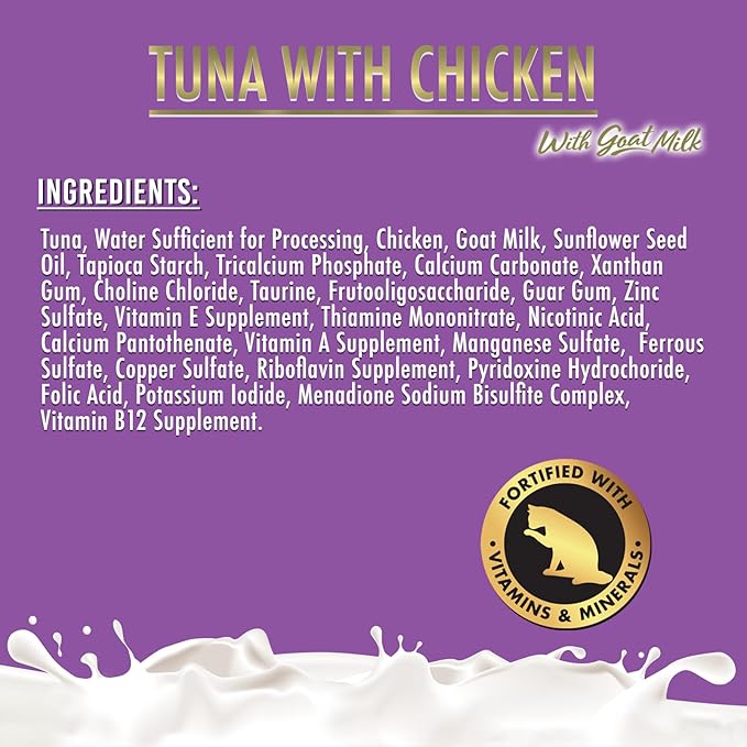 Fussie Cat Premium Canned Wet Cat Food in Goat Milk Gravy - 2.47 oz Cans - Case of 24 Cans (Tuna & Chicken)