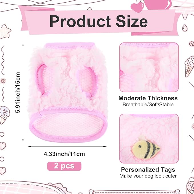 2 Pcs Kitten Sweater, XXS Kitten Clothes, Dog Clothes Tiny Pet Clothe Cat Vest with Bee Pattern Soft Sweaters for Kittens Only Bunnies and Other Animals Winter Warm Fleece 15×11 cm