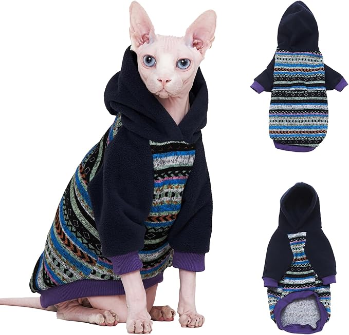 Sphynx Cat Hoodie SweaterWarm Fleece Sweater for cat, Knit Fleece Dog Clothes for Kitten Small Medium Dogs (Small)