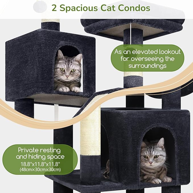 Globlazer 74in Heavy Duty Cat Tree for Large Indoor Cats, Multi-Level Cat Tower with Scratching Post, Cat Condos with Climbing Ladder, Hammock, Extra Large Top Perches, Pet Bed, F74D, Dark Grey