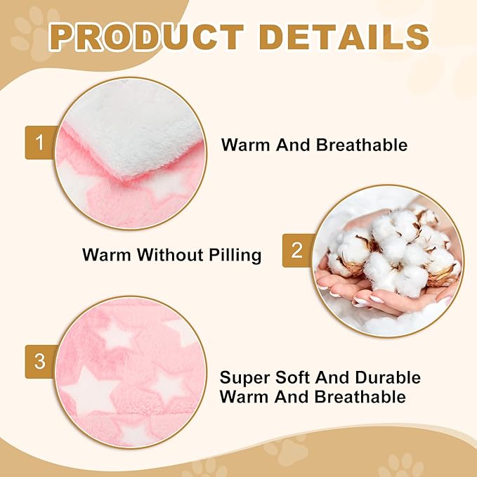 Dog Cat Bed Mat, Soft Coral Fleece Pet Cushion Pad with Cute Stars Print, Warm Washable Pet Bed 13x10 Inches, (Pink), Intended for Medium Small Dog Cat