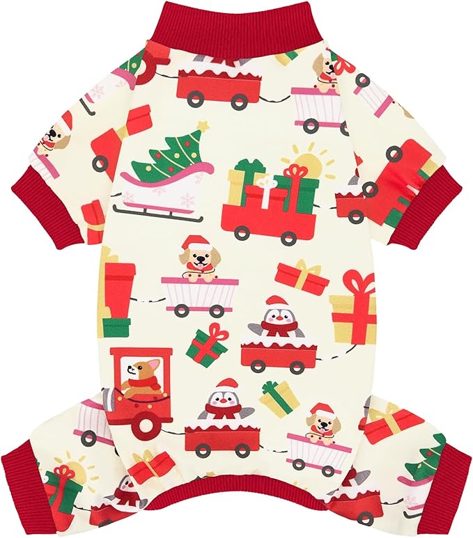 XPUDAC Dog Christmas Pajamas Soft Puppy Outfits for Small Medium Dogs Pet Clothes Pjs Doggie Bodysuit Cat Christmas Apparel, Yellow, XS